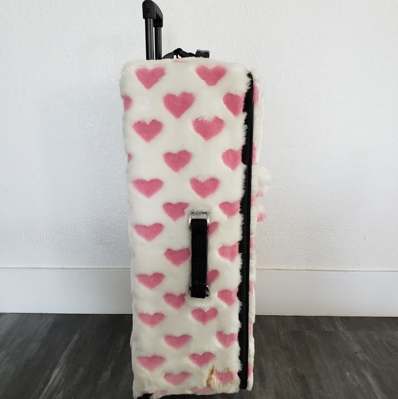 White Pink Faith Knight Faux Fur L Luggage - Picture 2 of 11